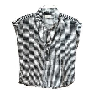 LOFT Black & White Gingham Cap-Sleeve Top